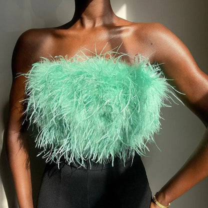 Bandeau Top - Met Veren - Wol & Polyester - Perfect voor Feestelijke Gelegenheden