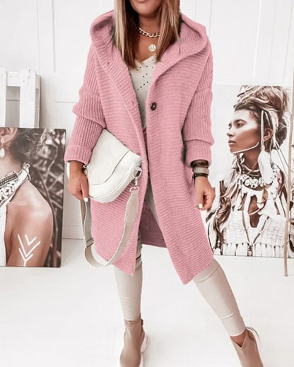 Amelia - Cardigan tricoté à capuche avec boutons