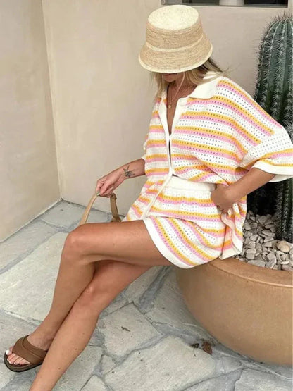 Doris - 2 Piece Knitted Set with Contrasting Stripes for Women