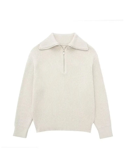 Myra - retro halve rits gestreepte trui