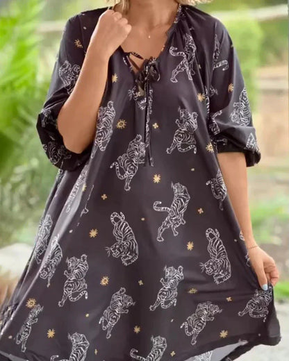 Greta - Robe décontractée à col en V avec imprimé