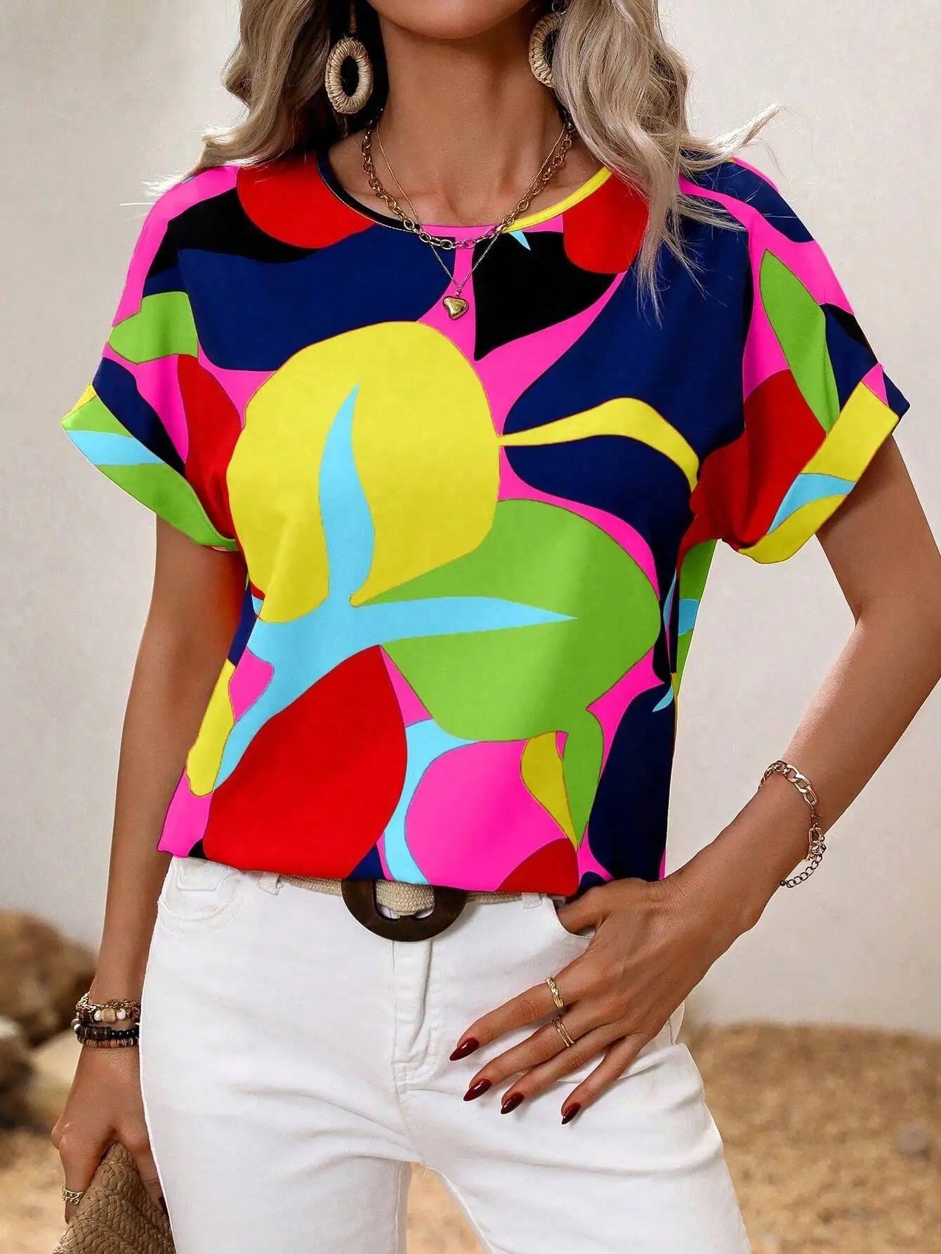 Alberta - Short Sleeve Printed Blouse
