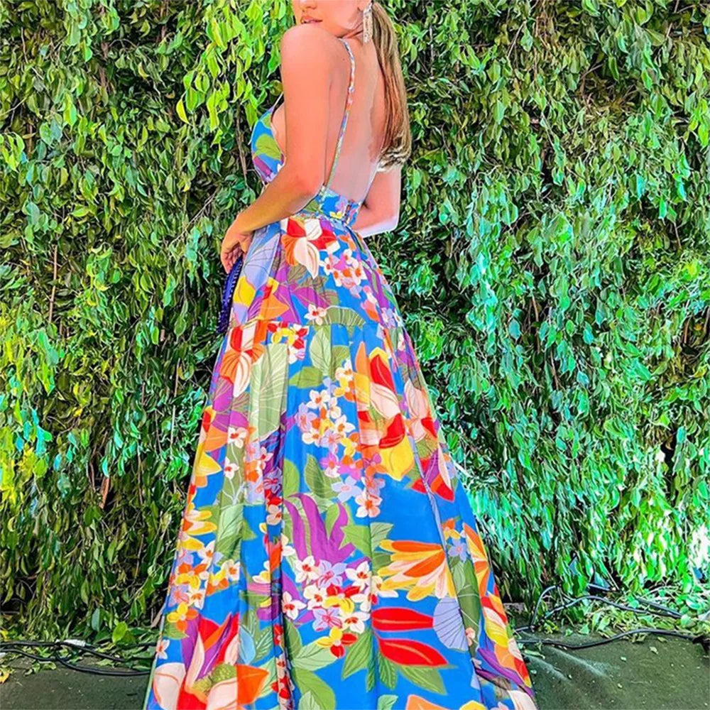 Christina - Robe d'été dos nu avec imprimé vacances