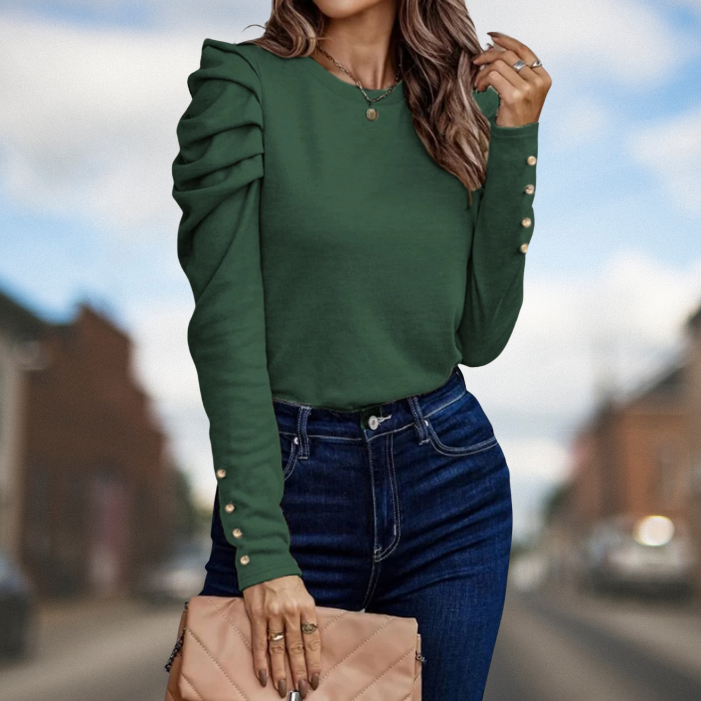 Luna - Top met ronde hals en pofmouwen