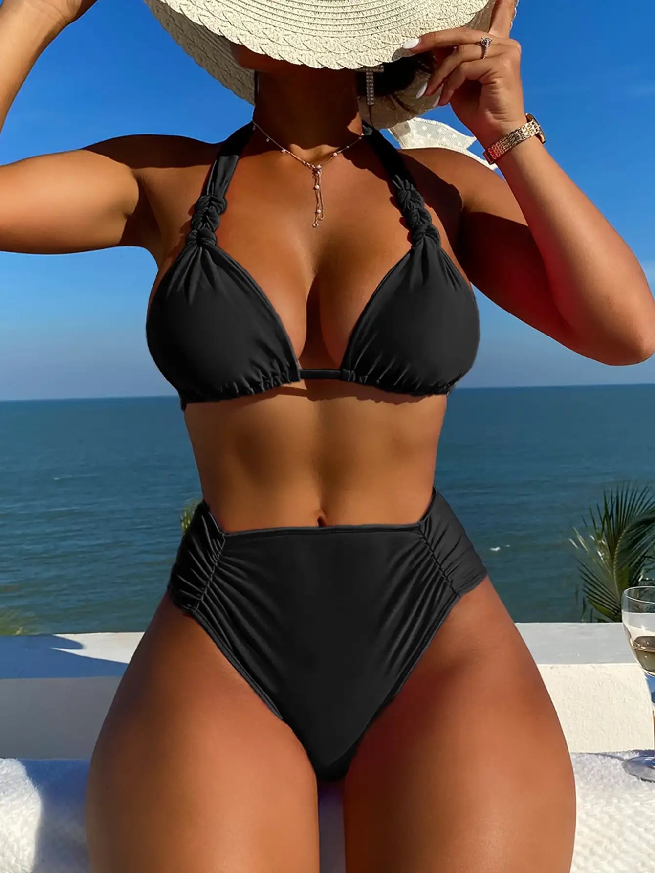 CUPSHE Dames Bikiniset met Overslag Plooien Bikini Swimwear CUPSHE Dames Bikiniset met Overslag Plooien Bikini Swimwear