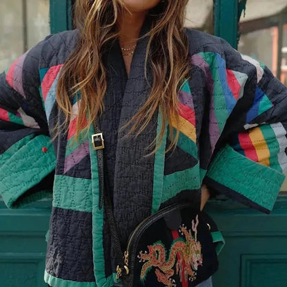 Serenity - Gewatteerd kimono vest met regenboogstrepen