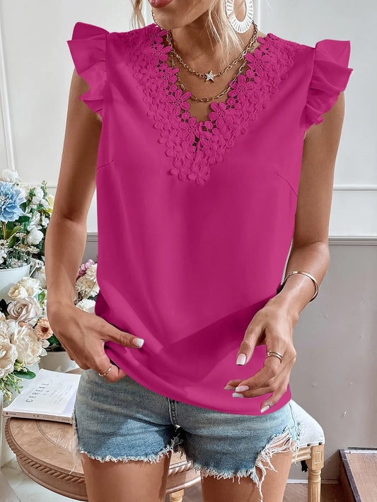 Mary - Blouse with lace embroidery and fringe
