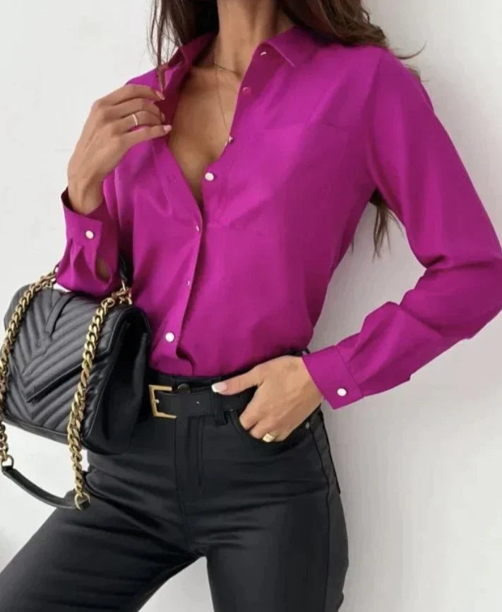 Elaine - Elegant long sleeve top with button closure at the front