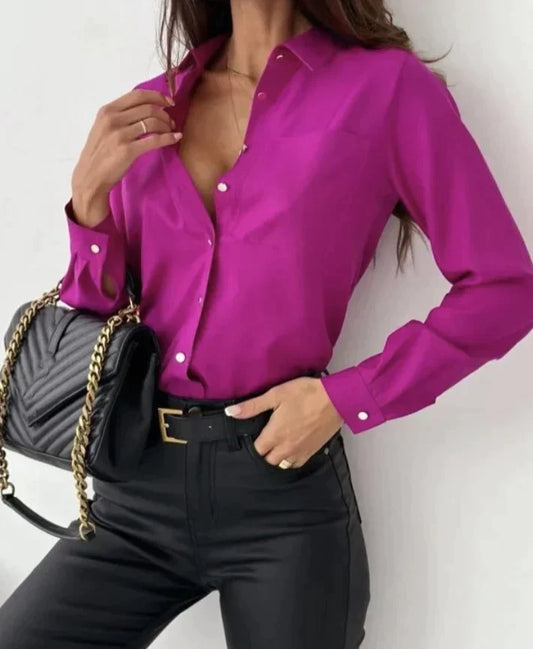 Elaine - Elegant long sleeve top with button closure at the front