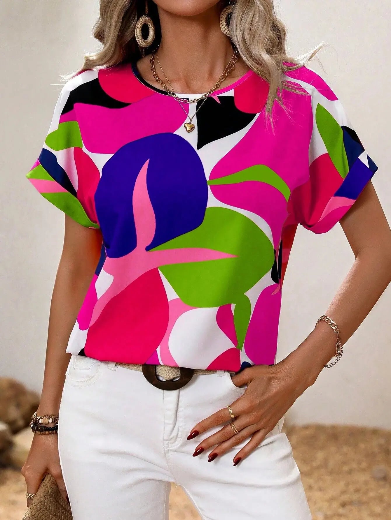 Alberta - Short Sleeve Printed Blouse
