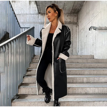 Long leather coat with fur