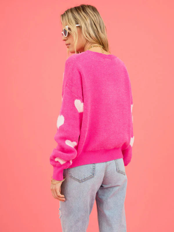 Emily - Pull tricoté avec imprimé coeur
