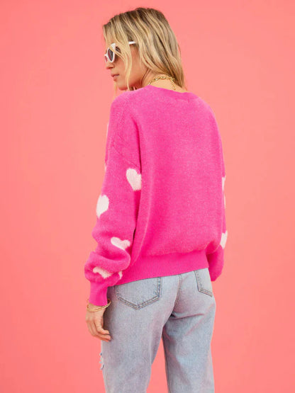 Emily - Pull tricoté avec imprimé coeur