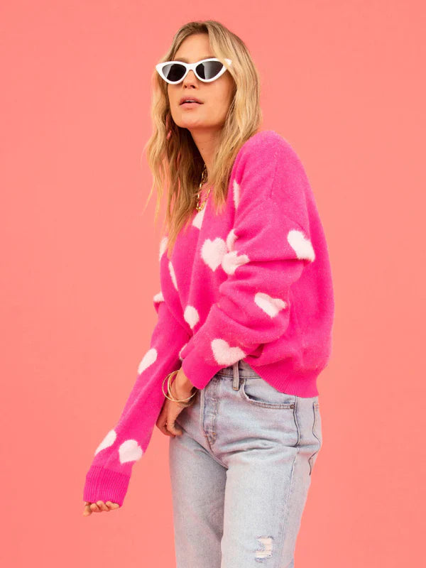 Emily - Pull tricoté avec imprimé coeur
