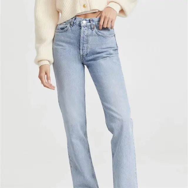 Aurora - Vintage Jeans met Ritssluiting en Zakken