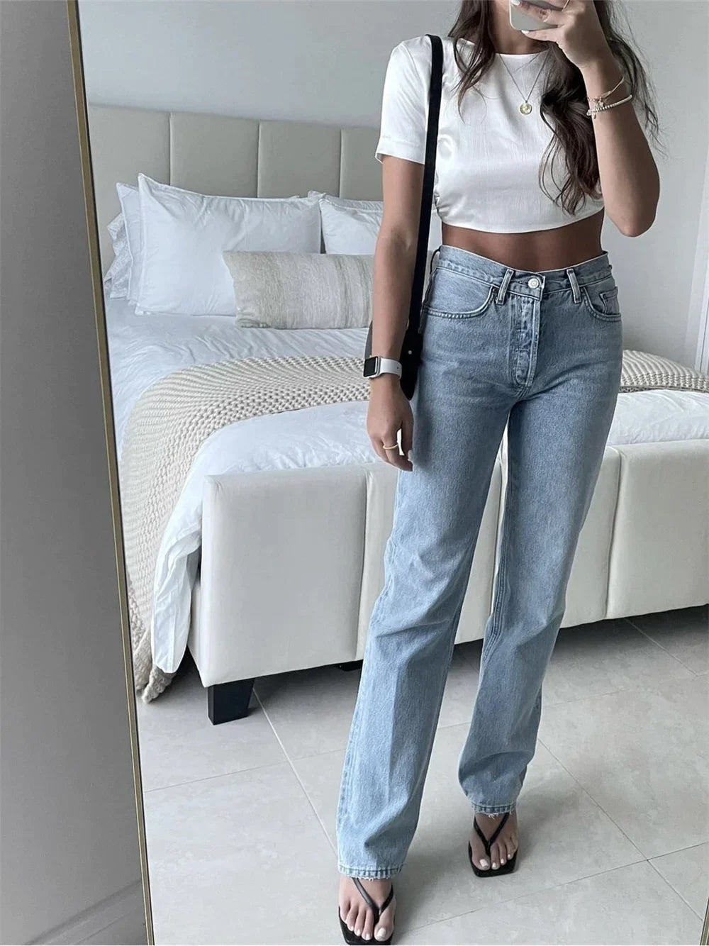 Aurora - Vintage Jeans met Ritssluiting en Zakken