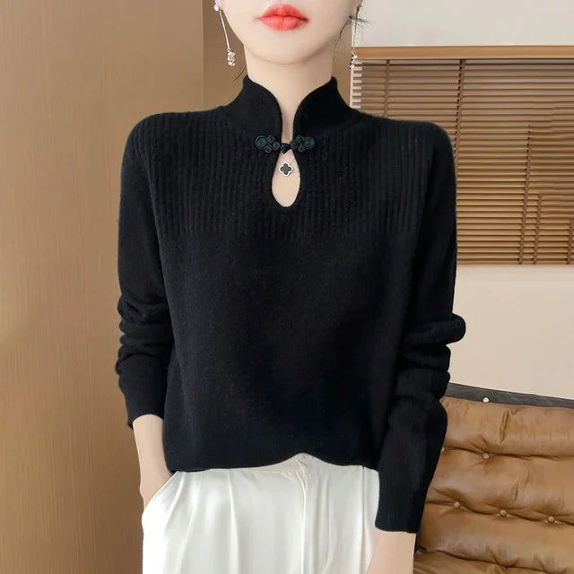 Henrietta - Wool sweater with stand-up collar