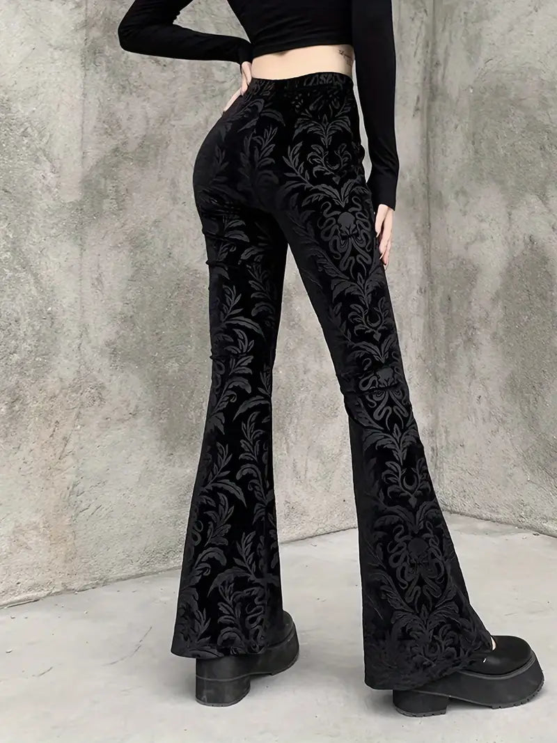 Elspeth - Pantalon taille haute à fleurs de style gothique