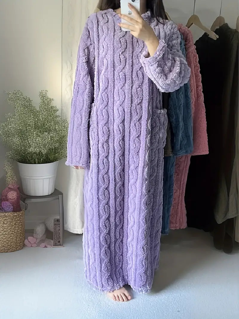 Lorie - Casual knitted bathrobe with long sleeves and pockets
