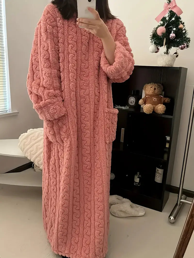Lorie - Casual knitted bathrobe with long sleeves and pockets
