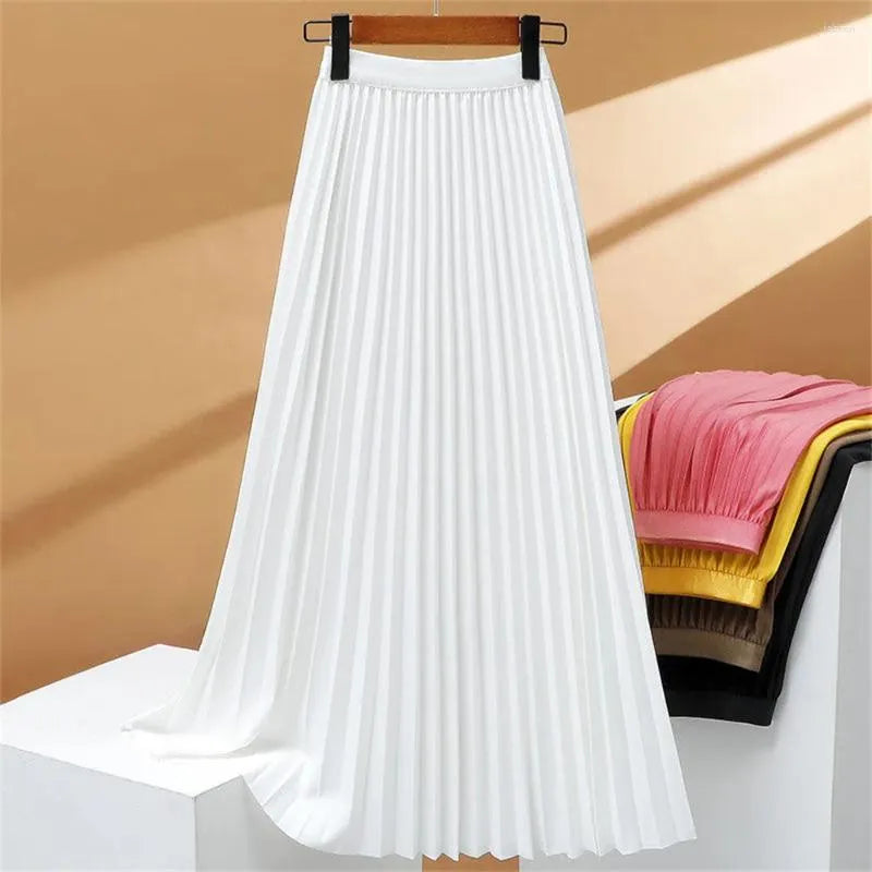 Dahlia - High Waist Elastic Pleated Maxi Skirt