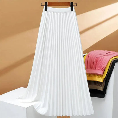 Dahlia - High Waist Elastic Pleated Maxi Skirt