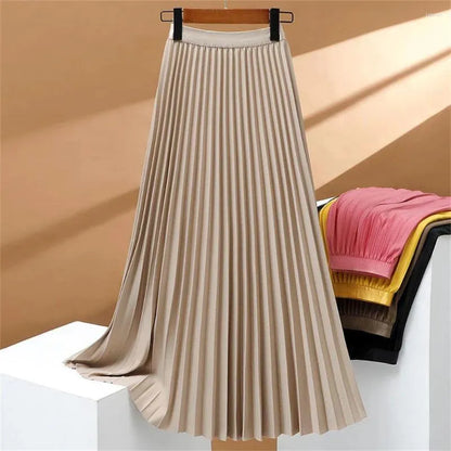 Dahlia - High Waist Elastic Pleated Maxi Skirt
