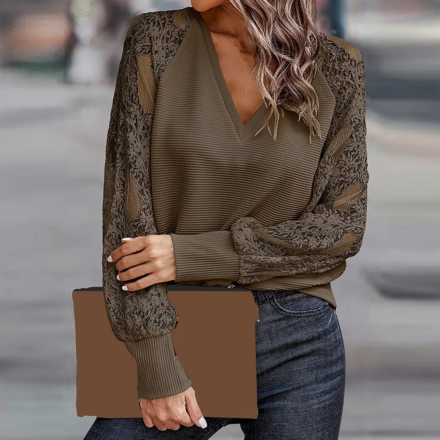 Calene - Lace long sleeve fashion top