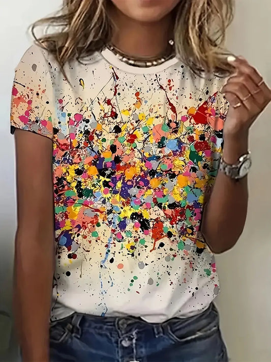 Lillian - Crew Neck T-Shirt with Colorful Print