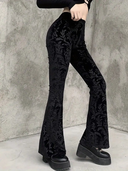 Elspeth - Pantalon taille haute à fleurs de style gothique