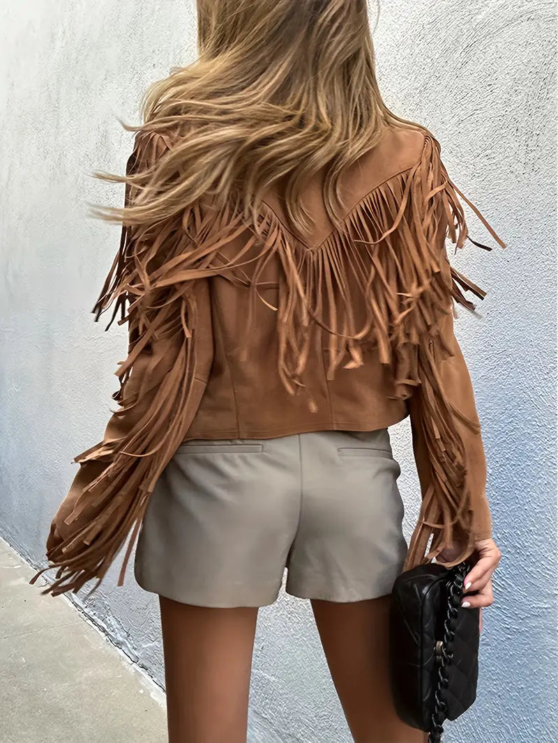 Hazel - Women's suede jacket with fringes