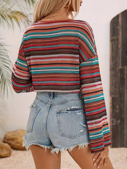 Eunice - Flared Sleeve Top with Stripe Pattern