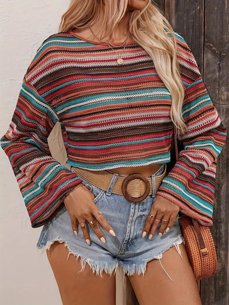 Eunice - Flared Sleeve Top with Stripe Pattern