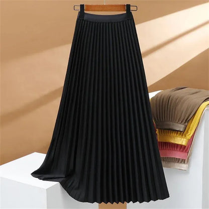 Dahlia - High Waist Elastic Pleated Maxi Skirt