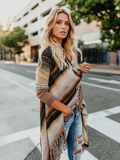 Helena - Chic striped poncho vest