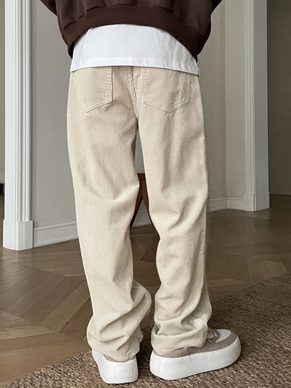 Casual Pants - Solid Color - Polyester Corduroy with Drawstring - Perfect for Weekend Casual