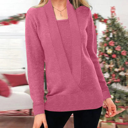 Bridget - Fake Two Piece V-Neck Knitted Sweaters