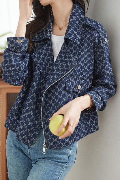 Lucy - Denim Rider-jack met opstaande kraag