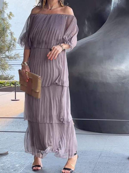 Mildred - Elegante lange chiffon taartjurk