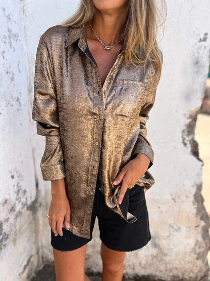 Yvette - Casual suède overhemd met modieuze revers