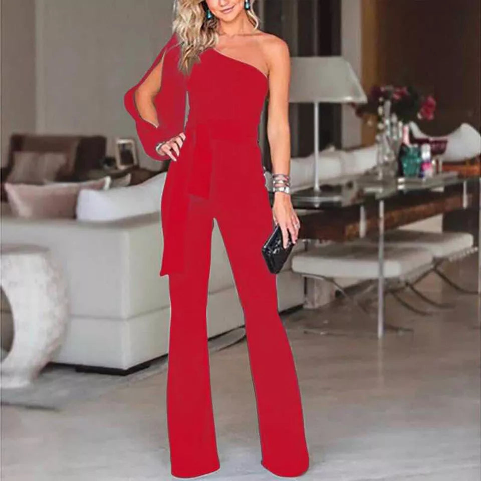 Dutton - One Shoulder Jumpsuits with Tie Waist