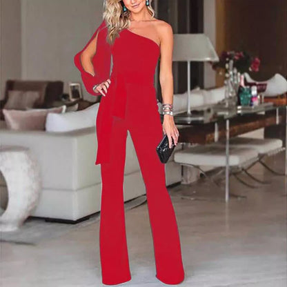 Dutton - One Shoulder Jumpsuits with Tie Waist
