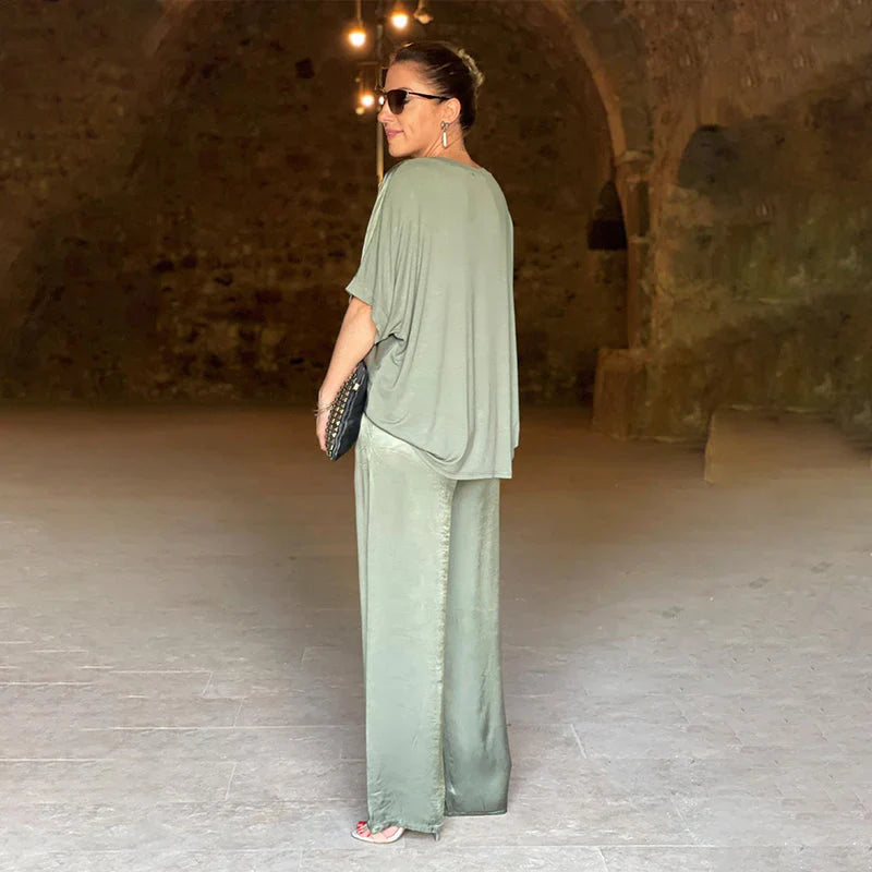 Eleanor - Two Piece Satin Set with V-Neckline