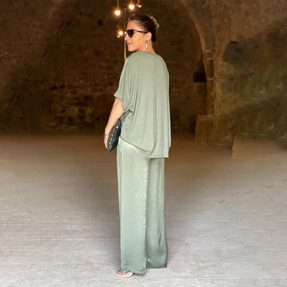 Eleanor - Two Piece Satin Set with V-Neckline