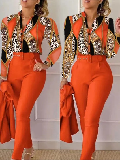 Edith - Damesset met lange mouwen en broek met V-hals