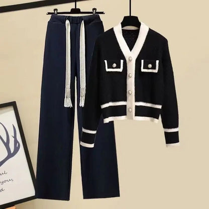 Olivette - Tweedelige set van gebreide trui en wijde broek