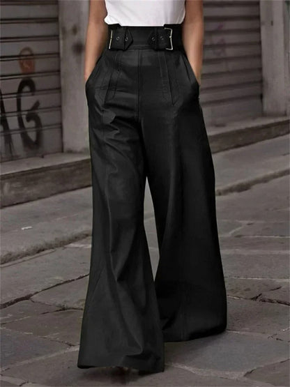 Eleanor - Kunstleren hoge taille wijde broek