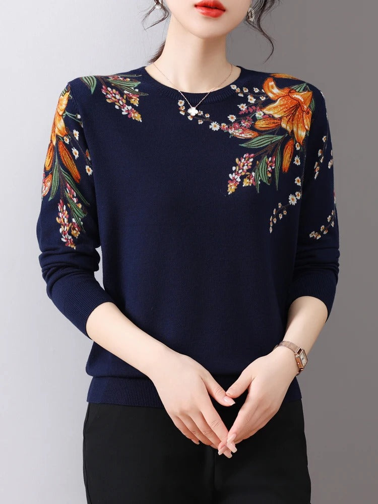 Geraldine - Knitted sweater with floral print