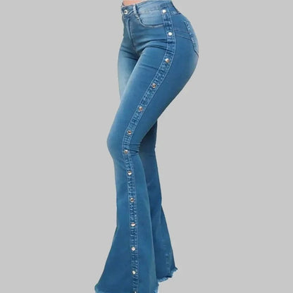 Agatha - Uitlopende stretch denim broek met hoge taille