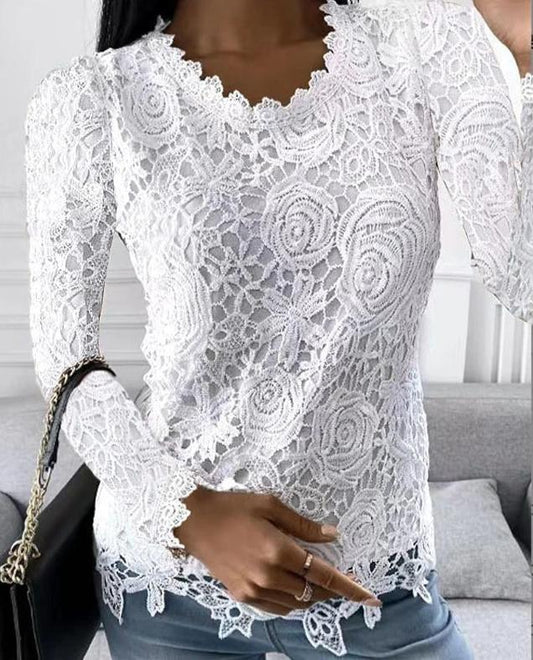 Hulda - Elegante top met lange mouwen en kant